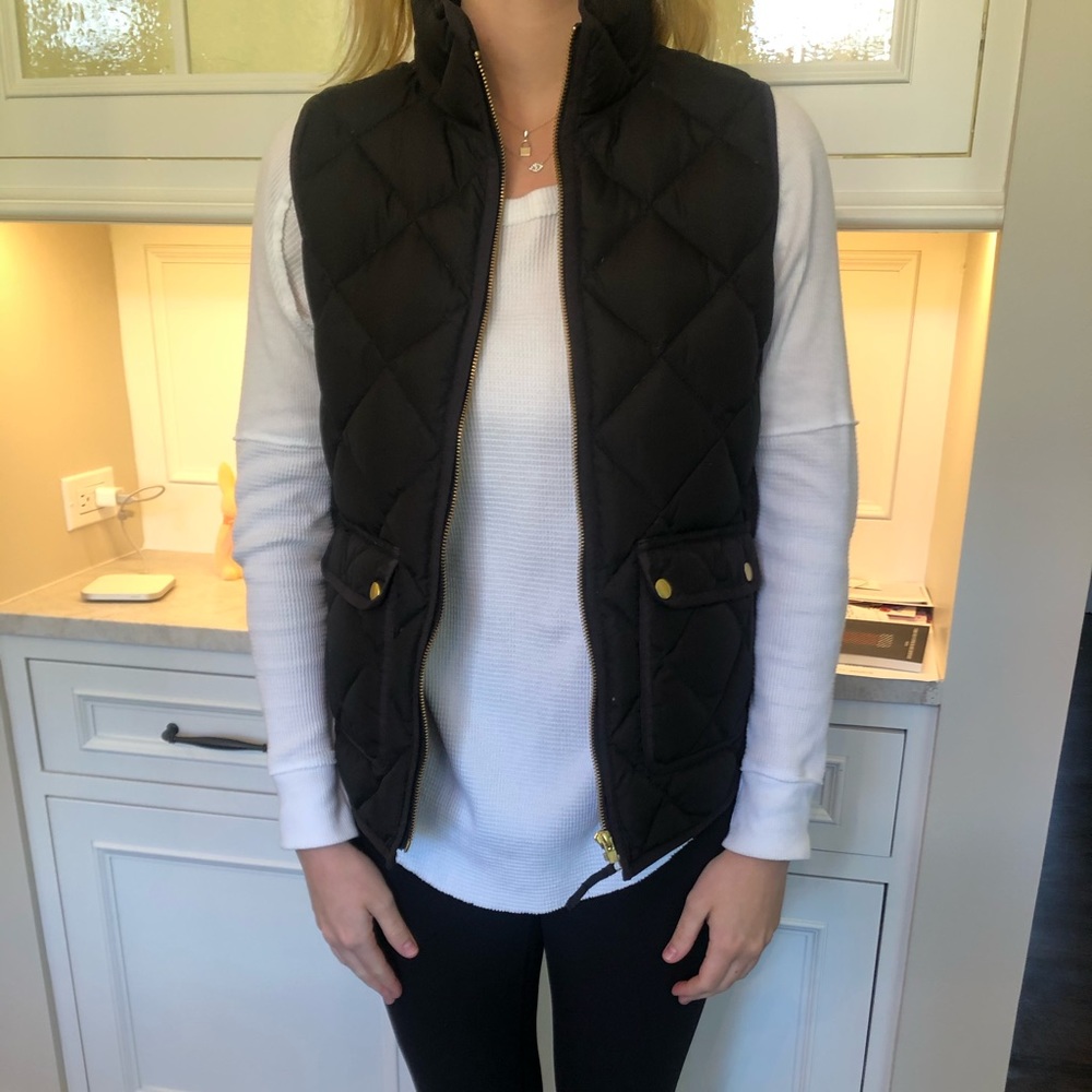 J Crew Excursion Vest, black w/ gold detail